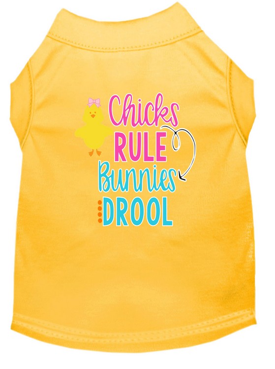 Chicks Rule Screen Print Dog Shirt Yellow Med